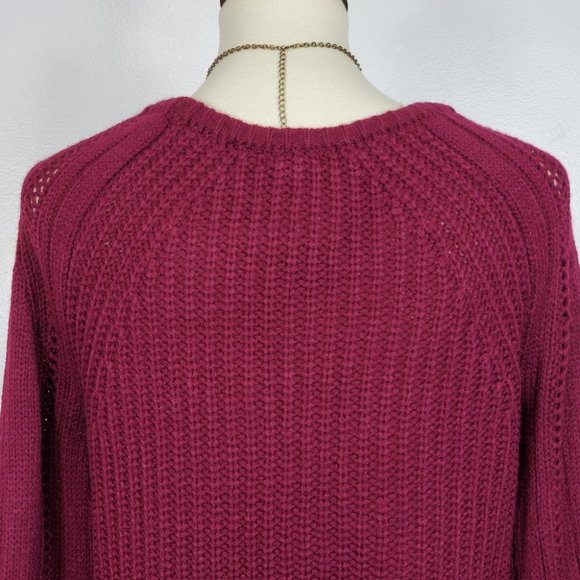 Freshman Wine Colored Mixed Knit Crop Style Round Neck Sweater NEW S (Juniors) - Picture 7 of 12